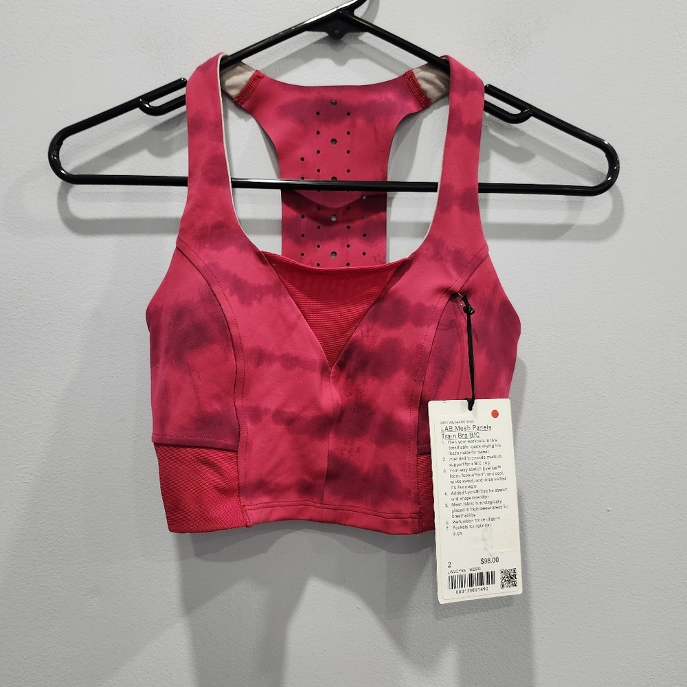 Lululemon lab Mesh Panels Train Bra *Medium Support B/C cup Weaves Dye Pink Drag